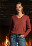 Vee Neck Merino Pullover - Cognac