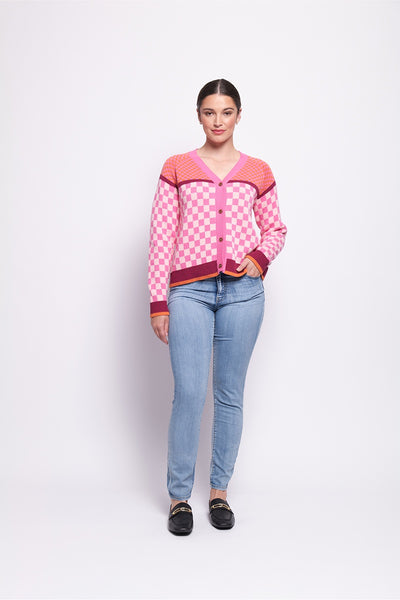 Check Mate Cardigan - Pink Mix