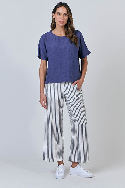 Flat Front Linen Pants - Blueberry Stripe