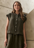 Button Front Blouse - Licorice