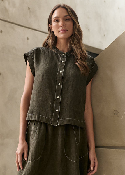 Button Front Blouse - Licorice