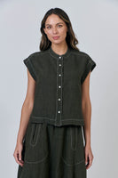 Button Front Blouse - Licorice