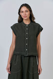 Button Front Blouse - Licorice