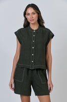 Button Front Blouse - Licorice