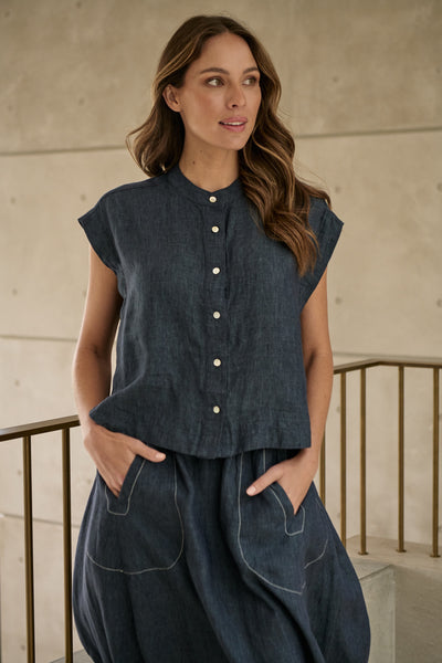 Button Front Blouse - Poseidon