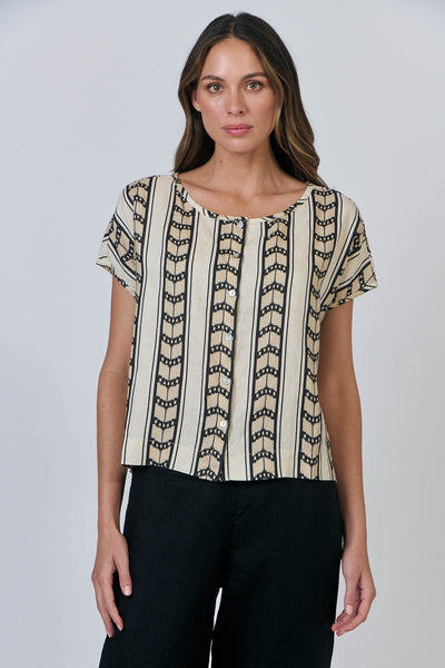 Crop Sleeve Blouse - Chevron