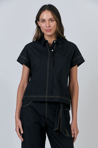 Boxy Collared Blouse - Black