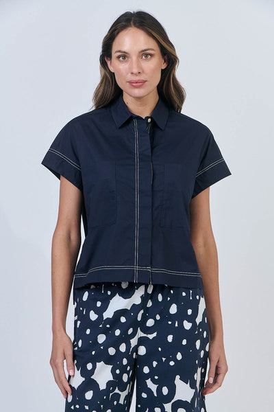 Boxy Collared Blouse - Ink