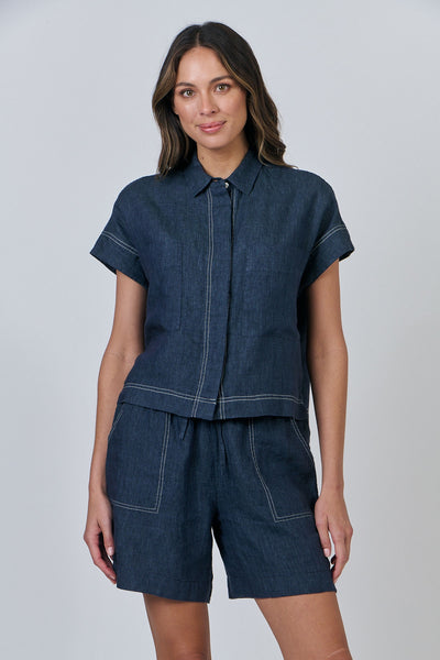 Boxy Collared Blouse - Poseidon