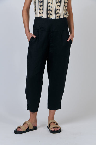 Linen Taper Pants - Black