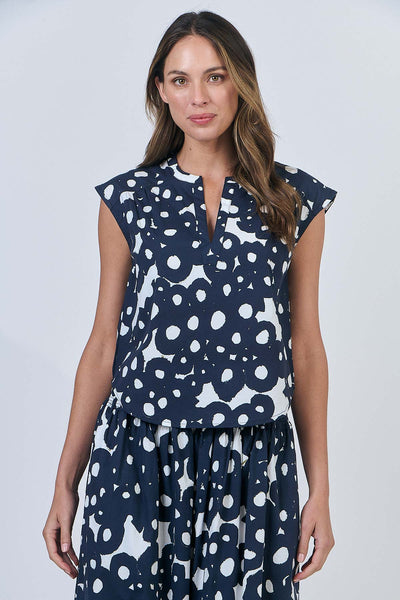 Cap Sleeve V Neck Top - Ink Barnacles