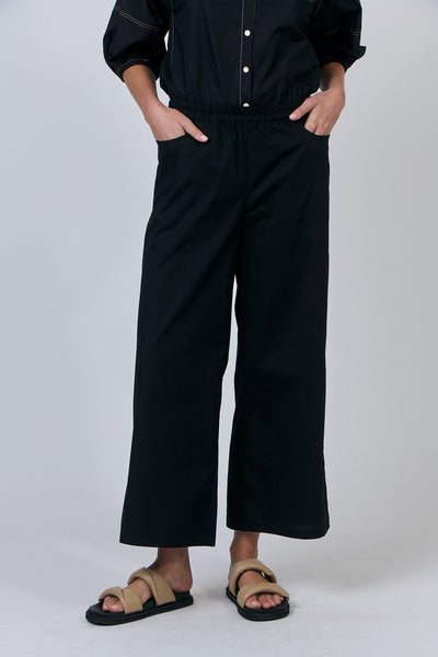 Cropped Linen Pants - Black