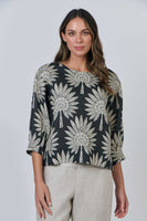 3/4 Sleeve Linen Top - Date Palm