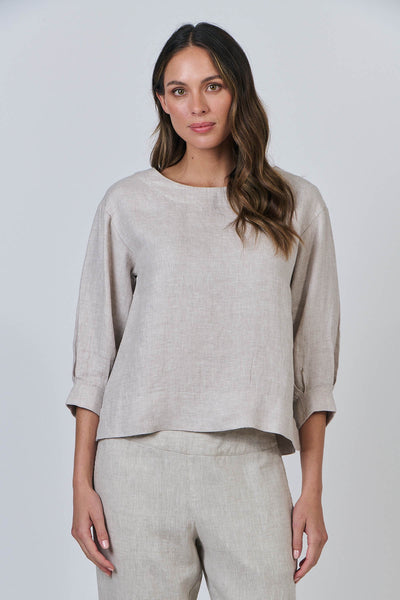 3/4 Sleeve Linen Top - Dune