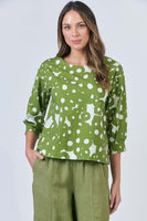 3/4 Sleeve Linen Top - Moss Barnacles