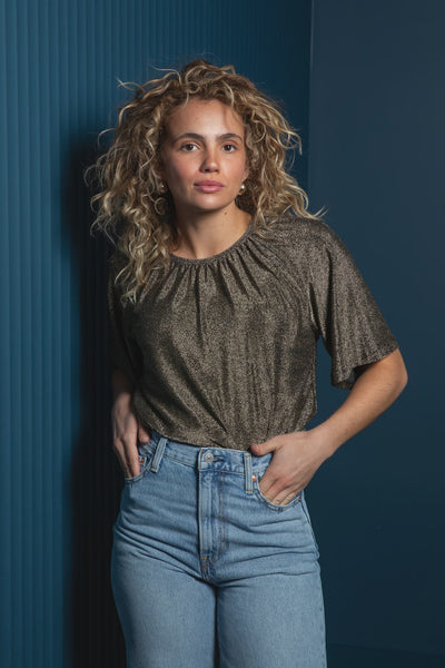 Gold Fluted Sleeve Lurex Top
