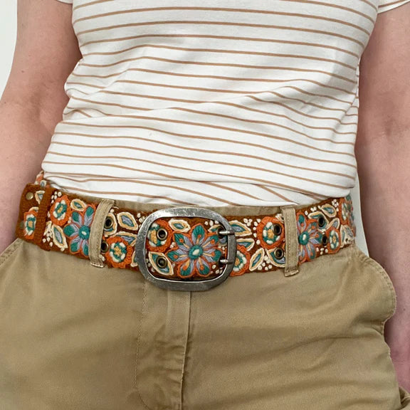 Ground Cover Floral Embroidered Wool Belt