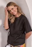 Linen Drawstring Top - Black
