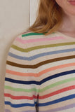 Anna Striped Crew Neck Cardigan - Light Oat