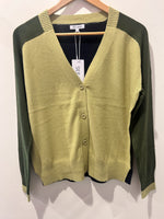 Cotton/Cashmere Block Cardigan - Navy/Lime