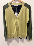 Cotton/Cashmere Block Cardigan - Navy/Lime