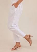 Linen Pants with Lace Side - White