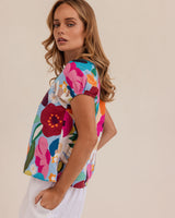 Bloom Burst Short Sleeve Linen Top