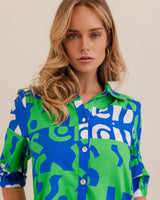 Puzzle Print Button Through Dress