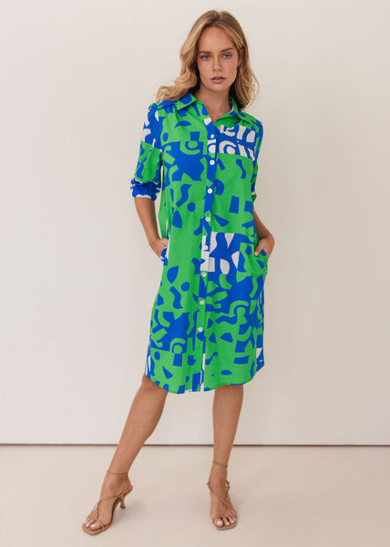 Puzzle Print Button Through Dress