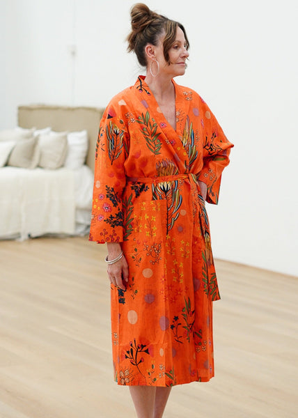Protea Print Kimono - Orange