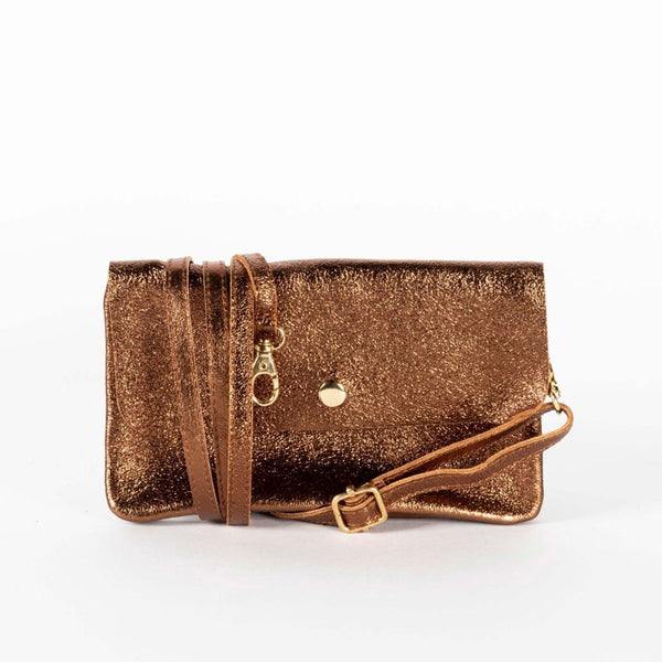 Metallic Leather Clutch - Bronze