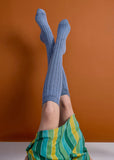 Long Rib Merino Wool Socks - Blue