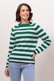 Merino Crew Neck Stripe Sweater - Green/White