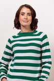 Merino Crew Neck Stripe Sweater - Green/White