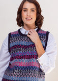 Merino Jacquard Vest - Navy/Pink/Silver