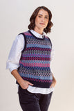 Merino Jacquard Vest - Navy/Pink/Silver