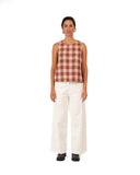 Ava French Linen Cami Top - Clay Check