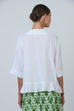 Crinkle Cotton Button Front Top - White