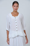 Crinkle Cotton Button Front Top - White