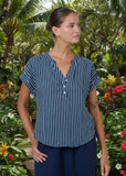 Navy Stripe Button Front Top