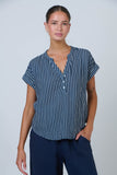 Navy Stripe Button Front Top