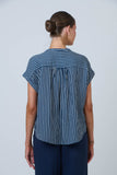 Navy Stripe Button Front Top