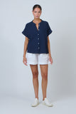 Navy Button Front Top