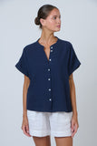 Navy Button Front Top