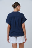 Navy Button Front Top