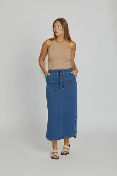 NL Oxwell Pull On Maxi Skirt - Indigo