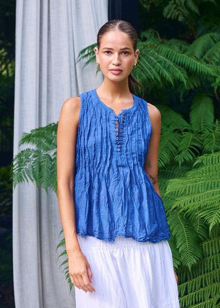 Crinkle Cotton Top - Cycladic