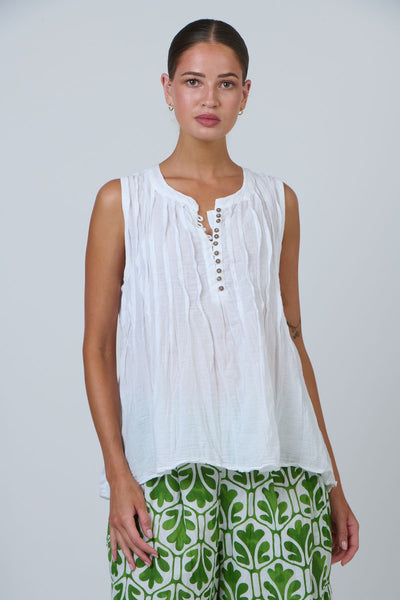 Crinkle Cotton Top - White
