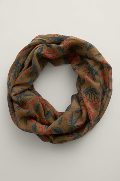 Pretty Circle Scarf - Berry Leaves Bright Olive