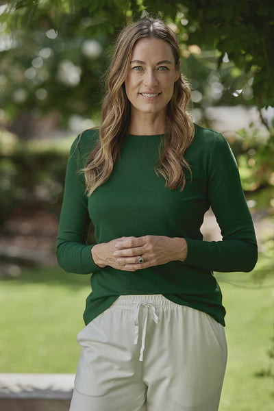 Ribbed Boatneck Top - Green